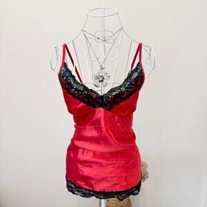vintage y2k red & black sequin silky babydoll fairy cami tank top